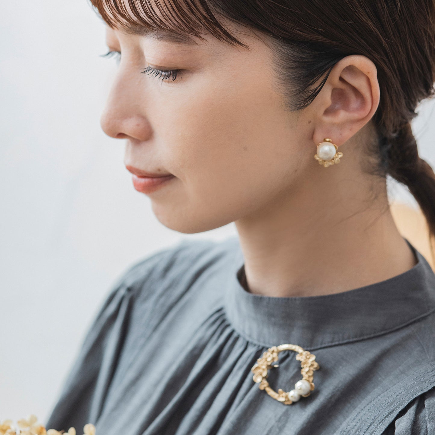 SAP121:フローラル&コットンパールピアス