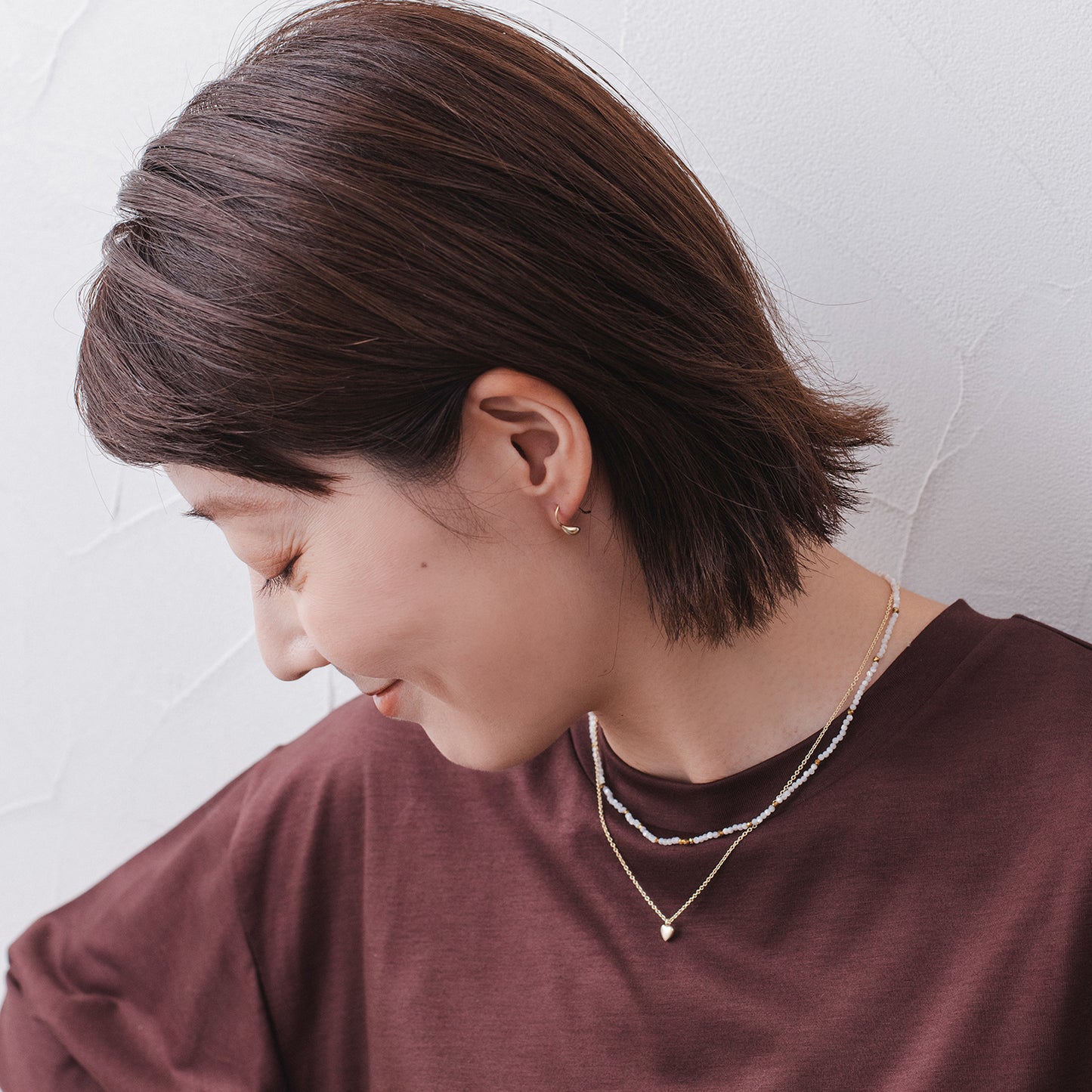 CSN070 : MOP ×ヘマタイトビーズネックレス