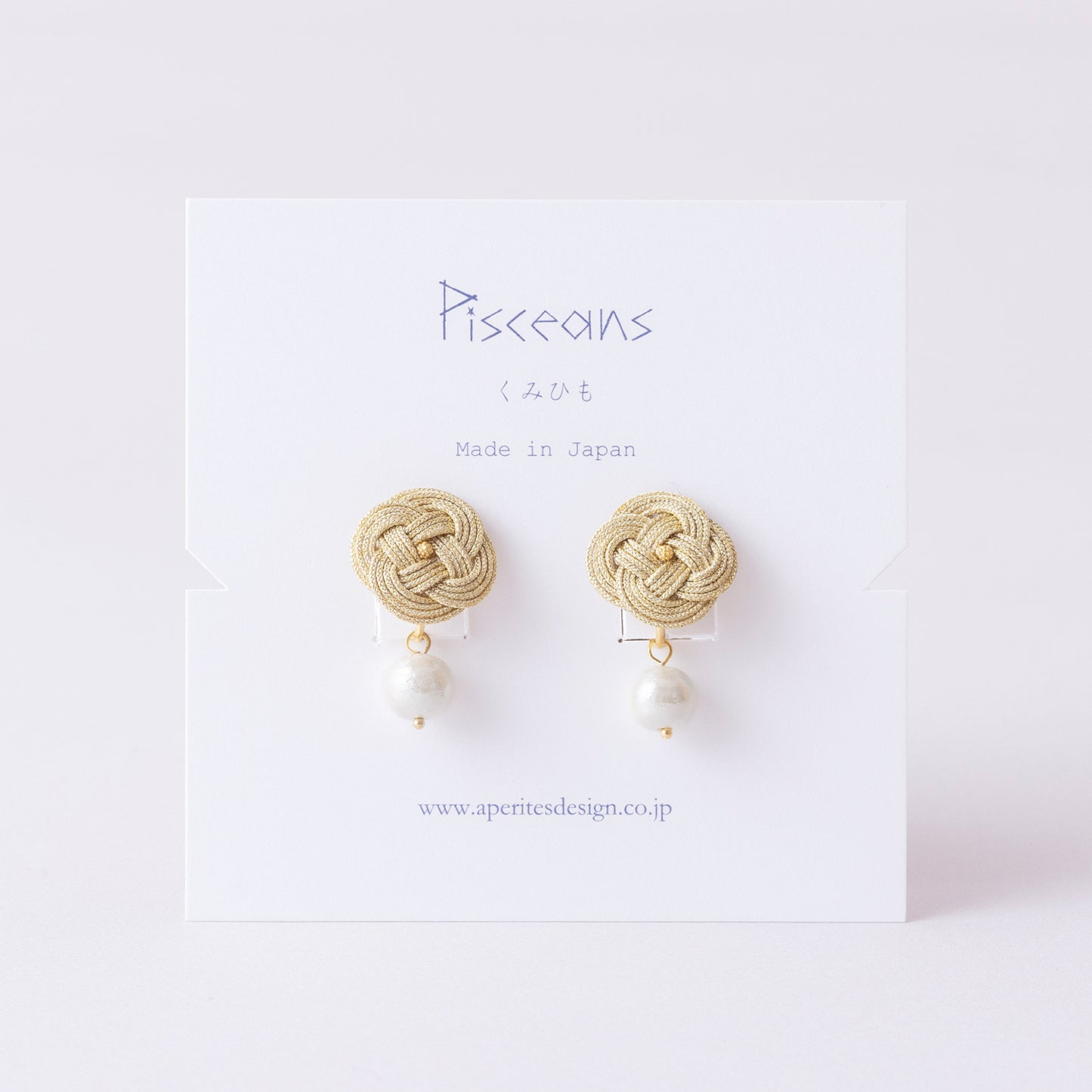 HAE002:あわじ結び×コットンパールイヤリング