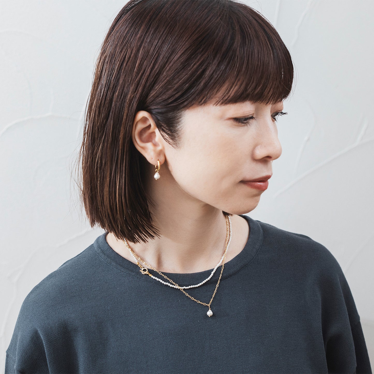 CAN131:ベビーパール&デザインチェーン2setネックレス