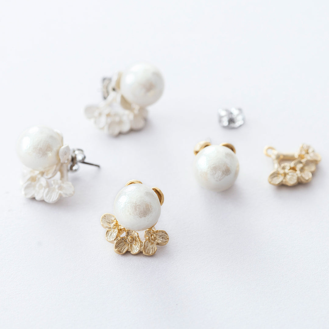 SAP121:フローラル&コットンパールピアス