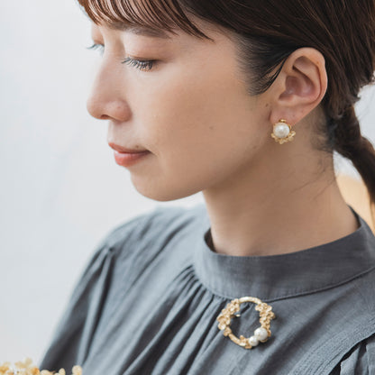 SAP121:フローラル＆コットンパールピアス